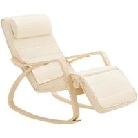 SoBuy Schaukelstuhl FST16, Schaukelsessel Relaxstuhl, für Wohnzimmer Schlafzimmer Balkon, Schwingsessel Relaxsessel 5-fach verstellbare Fußstütze Birkenholz