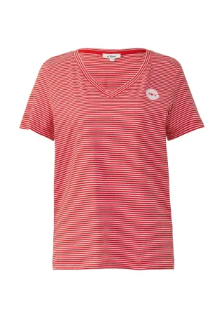 s.Oliver Red Label - T-Shirt mit V-Ausschnitt und Print-Detail rot - Gr. - 34