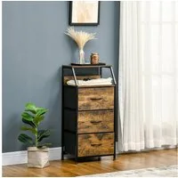 HOMCOM Kommode Aufbewahrungsachrank mit 3 Schubladen (Lagerschrank aus Stoff mit Ausstellungsregalen, 1 St., mit Regal, Griff), für Wohnzimmer, Schlafzimmer, Rustikal-Braun