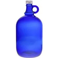 mikken Trinkflasche Glasflasche 2000 ml blaue Weinflasche Wasserflasche Gallone, Deckel aus Aluminium / lackiertem Holz, 2 Liter Flasche