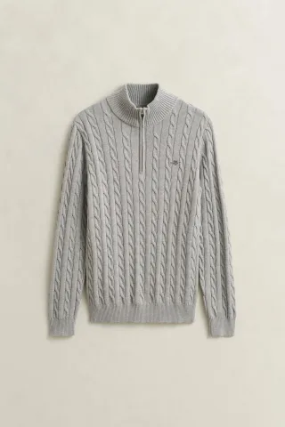 GANT - Zopfstrick Troyer aus Baumwolle GREY MELANGE - Gr. - XXXL