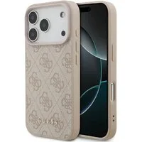 Guess Handyhülle iPhone 17 Pro Kunstleder rosa Classic Logo goldfarben Metall 6,3 Zoll, Kantenschutz