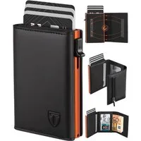 TEEHON Geldbörse Herren mit RFID-Schutz, Portmonee Herren Smart Wallet 3.0 (mit 8 Kartenetui, Geldbeutel ID-Fenster, Münztasche, Kartenhalter), Slim Wallet Wallets for Men (Schwarz Orange Modern)