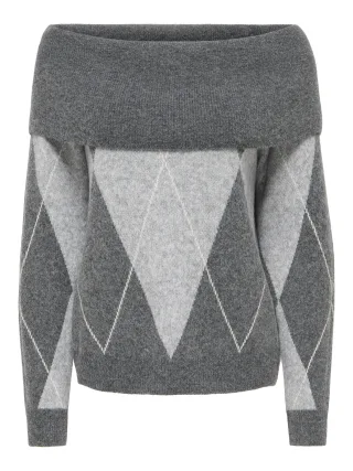 ONLY - ONLALIVIA LS OFF SHOULDER KNT Dark Grey Melange - Gr. - L