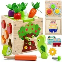 CLTYQ Motorikwürfel 5 in 1 Aktivitätswürfel Spielzeug ab 3 Jahr Geschenk,Motorikspielzeug, (39-tlg), Montessori Lernspielzeug Steckwürfel Holzspielzeug für Kinder