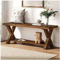 Tribesigns Schuhbank Massivholzbank 110 cm, Flurbank mit Stauraumregal, X-Bein-Design