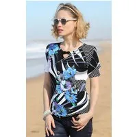 Passioni Kurzarmpullover T-Shirt mit geometrischem Blumen Print