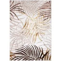 Mazovia Designteppich Modern Teppich für Wohnzimmer- Beige Creme mit Gold, 80 x 150 cm, Glänzende,Palmenzweige Feder,Modern,Höhe 10 mm,Weich,Pflegeleicht