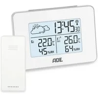 ADE Funk mit Außensensor, innen/außen, animierte Wettervorhersage Funkwetterstation (mit Funkwecker & Beleuchtung, inkl. Batterien)