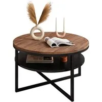 yourhouse24 Couchtisch Rund 70 cm INEZ-X mit Ablage – Industrial Design, Metallgestell, Eiche