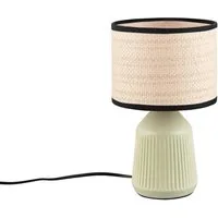 Reality Leuchten LED Nachttischlampe Keramik, Papier geflochten, Höhe 26,5cm, Leuchtmittel dimmbar, LED wechselbar, Warmweiß, klein-e Landhaus-Stil Tischlampe mit Keramik-Fuß & Lampenschirm Natur
