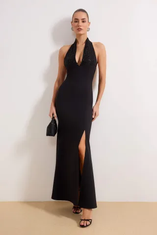 Damen-Maxikleid, ärmellos, für Abschlussball/Abendveranstaltung, Fischfrisur