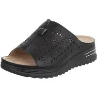 Ital-Design Damen Slipper mit Cut-outs und Komfortsohle Plateausandaletten (91849139) Keilabsatz/Wedge Keilsandaletten in Schwarz