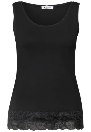 Street One - Top mit Rundhals und Spitzenkante Black - Gr. - 38