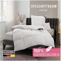 SPESSARTTRAUM Gänsedaunenbettdecke Premium****, hergestellt in Deutschland, Bettdecken für Sommer, Winter, Füllung: 100% Gänsedaunen, Klasse 1, Downpass zertifiziert, Bezug: 100% Baumwolle, Made in Green, Hausstauballergiker geeignet, 4 Wärmeklassen 