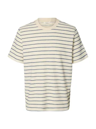 SELECTED MEN - SLHDJANGO STRIPE SS O-NECK TEE Ocean Cavern - Gr. - L