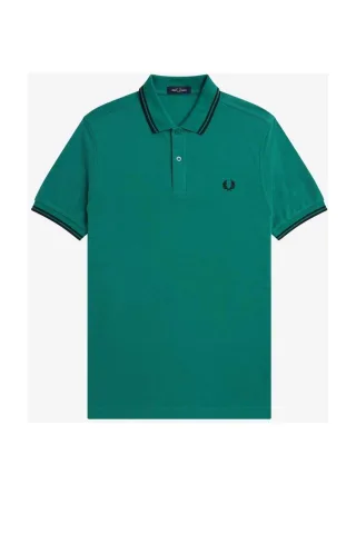 Fred Perry Schwarzes, mintgrünes Poloshirt mit Doppelstreifenkragen