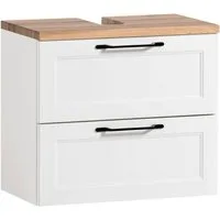 HELD MÖBEL Waschbeckenunterschrank MERAN, B 60 cm, Weiß matt, Wotaneiche Dekor, mit 1 Klappe und 1 Schublade