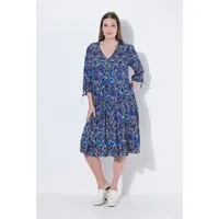 Ulla Popken Midikleid Midikleid Blüten V-Ausschnitt 3/4-Arm Taschen
