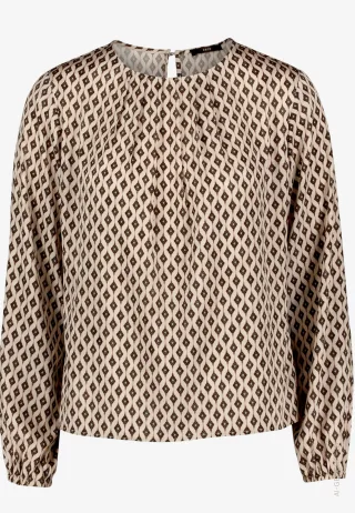 zero - Gemusterte Satin-Bluse mit Rundhalsausschnitt Brown - Gr. - 40