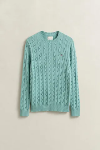 GANT - Zopfstrick Rundhalspullover aus Baumwolle muted turquoise - Gr. - XL