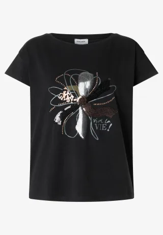 MORE & MORE - T-Shirt mit Pailletten schwarz - Gr. - 38