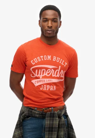 Superdry - Copper Label T-Shirt mit Schriftzug denim co rostorange strukturiert - Gr. - XXL