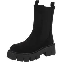 Ital-Design Stylische schwarze Stiefel mit robuster Sohle für Damen Plateaustiefelette (90152877) Blockabsatz Stiefeletten in Schwarz