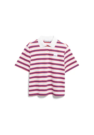 Armedangels - STRIPE POLO T-SHIRT light oatmilk-mars red-dynamo blue - Gr. - M