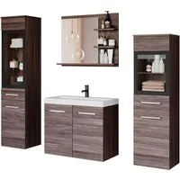 welltime Badmöbel-Set MADRIT, (Komplett-Set, 5-St., mit Waschbecken), Waschtisch inkl. Waschbecken, Badschrank, Hochschrank, Spiegel