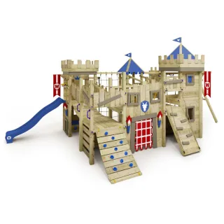 Klettergerüst Prime The Golden Goat Spielturm mit Rutsche, Doppelschaukel, Sandkasten & Kletterwand aus Massivholz für Gartenabenteuer - Wickey