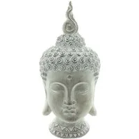 Dekoleidenschaft Buddhafigur "Relax" Gartendeko aus Magnesiumoxid, Buddha Kopf 32 cm groß, Deko, braun / weiß gekalkt, Dekofigur