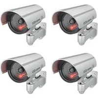 BASI Überwachungskamera Attrappe Dummy Kamera (Spar-Set, 4-tlg., Batteriebetrieben, LED-Licht, Innen-/Außen, Wandhalterung, 4 Stück)