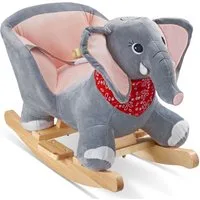 tectake Schaukelpferd Schaukeltier Elefant, weicher Plüschbezug, mit Sicherheitsgurt, grau, hochwertiges Design, mit Soundeffekt, ab 12 Monaten geeignet