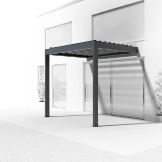 Pergola 3x2 m, Anbaupergola aus Aluminium, 2 Pfosten, Anthrazitgrau RAL 7016, 3000x2000 mm oder nach Maß