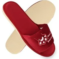 filsko Masku Damen Pantolette mit Katzen & Welcome Home Stickerei, offene Samt-Hausschuhe
