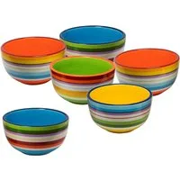 Spetebo Müslischüssel Porzellan Müslischale bunt 6er Set - 13 x 7 cm, Porzellan, (6er Set, 6-tlg), bunte Schüsseln mit Längsstreifen