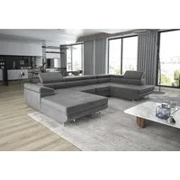 thematys Ecksofa GRENADA in Samt Monolith oder Cord Poso Stoff 355 x 162 cm, U-Form 3 Teile XL-Wohnlandschaft mit Schlaffunktion und Bettkasten