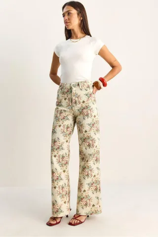 Hochtaillierte Paisley-Print Jeans mit geradem Bein