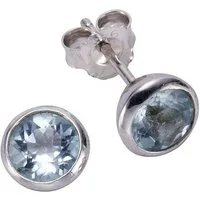 Zeeme Paar Ohrstecker Silber 925 rhodiniert mit 2x Blautopas (beh) 7,5mm