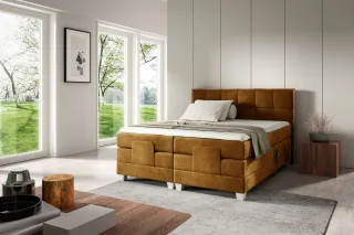 Boxspringbett Elektrisch Bett HENRY 140x200cm in Stoff Fresh Senfgelb