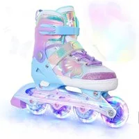 Nattork Inlineskates Kinder Inliner für Mädchen, 4 Größen verstellbar, Schmetterling Inline Rollschuhe (Größe M: 32-36 EU / 205-230 mm)