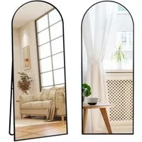 FUROKOY Ganzkörperspiegel Standspiegel Wandspiegel,stehend oder wandmontiert mit Metallrahmen, verstärktem Glas,Gewölbter,Schwarz,164 x 54 cm