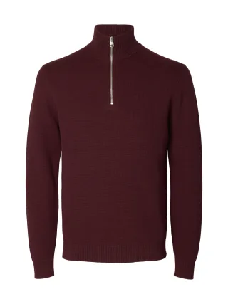 selected men - SLMDANE LS KNIT REG STRUC HALF ZIP NOOS Tawny Port - Gr. - L