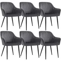 SONGMICS Esszimmerstuhl Küchenstuhl aus Samt, Polsterstuhl mit Armlehnen, Loungesessel (6 St), 6er Set, Metallbeine, bis 120 kg belastbar
