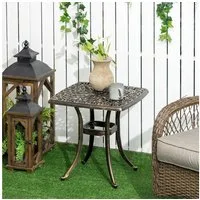 Outsunny Gartentisch mit Aluminiumrahmen, Kaffeetisch für Garten, Balkon (Terrassentisch, 1-St., Beistelltisch), Bronze, 54 x 54 x 52,5 cm