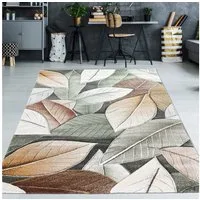 TeppichHome24 Teppich Moderner Teppich für Wohn- und Schlafzimmer im Blätterdesign in grün, rechteckig