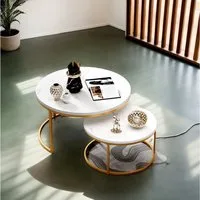 REDOM Couchtisch Satz Marmor Furnier Sofa Seite Nest von Tischen Runde Endtische (Moderner Couchtisch-Set - Hochwertiges MDF, 2-St), für Wohnzimmer, Arbeitszimmer und Familienhaushalte