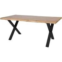 Die Möbelfundgrube® Baumkantentisch LENIA / Baumkantenoptik 180 cm Wildeiche, 48 mm Tischplatte / X-Gestell schwarz Metall / Industrial