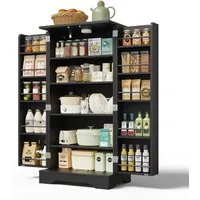 Yorbay Mehrzweckschrank Küchenschrank mit Sensor-LED, 3D-Wellenfront, 120 cm Höhe 2-türig, höhenverstellbar & kippsicher
